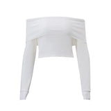 Gwmlk Fashion Women Y2K Off Shoulder Mini Slim Winter Cropped T Shirt Tops 2024 Sexy Streetwear Club Elegant Ribber Tees