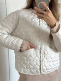 Gwmlk Autumn Women Long Sleeve O Neck Quilted Jacket Casual Loose Outerwear