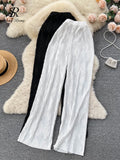 Gwmlk Pleated Vintage Striped Long Pants Fashion Spring High Waist Wide Leg Trousers Women Streetwear Solid Casual Pants