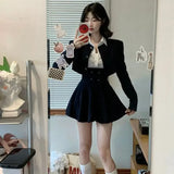 Gwmlk Style Vintage Fashion Suit Woman White Shirt + Short Coat High Waist Slim Y2k Mini Dress Japanese Elegant Set 2024 Chic