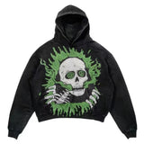 Gwmlk street goth men fashion hooded skull print sweatshirt autumn and winter Harajuku retro Y2K couple hooded top