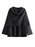 Gwmlk Women Dark Gray Asymmetrical Scarf Crop Knit Coat Vintage Oversize Female Winter Warm Outerwear