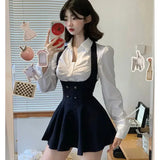 Gwmlk Style Vintage Fashion Suit Woman White Shirt + Short Coat High Waist Slim Y2k Mini Dress Japanese Elegant Set 2024 Chic