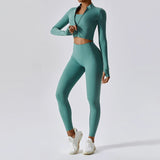 Gwmlk Sports Solid 3 Piece Sets Long Sleeve Cropped Coat With Bodycon High Waist Pants Set Women Outdoor Simple Yoga Suit 2024