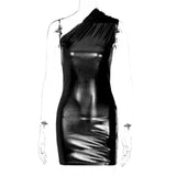 Gwmlk Shoulder Metallic Mini Dress Night Club Black Bodycon Dress Sleeveless Tight Short Summer Dress Women 2024 Trendy