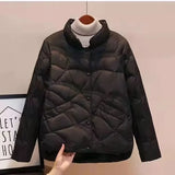 Gwmlk New Korean Fashion Elegant Women Padded Cotton Coats Stand Collar Single Breasted Parkas Solid Long Sleeve Warm Jackets