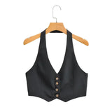 Gwmlk Summer New Single-Row Buttoned-Up Hanging Neck Ultra Short Waistcoat Vest Women's Casual Backless Suspender Top