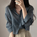 Gwmlk Shirt Blouse Simple Thin Pure Color Anti-UV Shirt Anti-fade Shirt Top Women Solid Color Sun Protection Shirt Streetwear