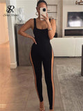 Gwmlk Strap Elastic Wiast Slim Long Rompers Summer Solid Sheath Sporty Style Patchwork Mesh Sheer Sexy Jumpsuits