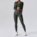 Gwmlk Sports Solid 3 Piece Sets Long Sleeve Cropped Coat With Bodycon High Waist Pants Set Women Outdoor Simple Yoga Suit 2024