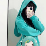 Gwmlk Anime Rabbit Ear Detachable Hoodie Jackets Y2k Long Sleeve Zipper Coat Women Spring New Mid-length Loose Tops Mujer