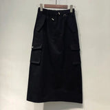 Gwmlk Full Length Skirt Black Elastic Waist Y2k Skirts Cargo Skirts for Women Spring Summer Drawstring Girls Long Skirt