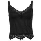 Gwmlk Aesthetic Lace Patchwork Tank Tops For Women Sexy V-Neck Brown Retro Crop Tops Summer Fashion Casual Camisole