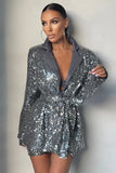 Gwmlk Sequins Blazers Women Long Sleeved Shiny Party Blazer Coat Silver Sequin Office Ladies Blazer Blouse Female