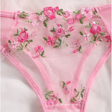 Gwmlk Sexy Floral Embroidery Underwear Transparent Lace Short Skin Care Kits Delicate Fairy Set Woman 2 Pieces Lenceria