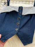 Gwmlk Chic Denim Sets Strap Sleeveless Stripe Camis+Basics Wide Legs Pants Fashion Streetwear Vacation Style Vintage Suits