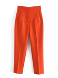 Gwmlk Women Chic Fashion Seam Detail Office Wear Pants Vintage High Waist Zipper Fly Female Elegant Suit Trousers Mujer