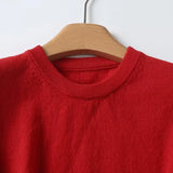 Gwmlk New 2024 Red Knit T Shirt Women O Neck Short Sleeve Spring Summer Tees Crop Top