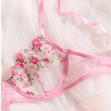 Gwmlk Sexy Floral Embroidery Underwear Transparent Lace Short Skin Care Kits Delicate Fairy Set Woman 2 Pieces Lenceria