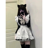 Gwmlk Kawaii Sweet Sailor Collar Bow Long Sleeve Dress for Women+ Y2k E-Girl Ruffles Slim Waist Apron Autumn Two Piece Setas