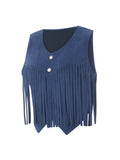 Gwmlk Womens Vintage Fringe Vest Faux Suede Tassel Waistcoat Irregular Hem Sleeveless Jacket Waistcoat Punk Rock Concert