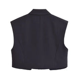 Gwmlk 2024 New Launch Women's Black Short Waistcoat Spring Unisex style Flap Pockets One-Button Fashion Crop Vest Top