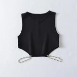 Gwmlk 2024 Women Black Sexy Cut Out Knit Top O Neck Sleeveless Female Summer Crop Tank Tops