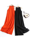 Gwmlk New Fashion Women Sleeveless O Neck Linen Long Dress Sexy Side Slits Ladies Casual Summer Dresses