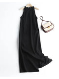 Gwmlk New Fashion Women Sleeveless O Neck Linen Long Dress Sexy Side Slits Ladies Casual Summer Dresses