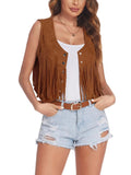 Gwmlk Womens Vintage Fringe Vest Faux Suede Tassel Waistcoat Irregular Hem Sleeveless Jacket Waistcoat Punk Rock Concert