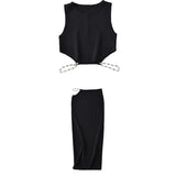 Gwmlk 2024 Women Black Sexy Cut Out Knit Top O Neck Sleeveless Female Summer Crop Tank Tops