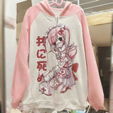 Gwmlk Sweet Cartoon Thin Pink Weatshirts Y2k E-Girl Long Sleeve Zipper Coat Women 2024 New Mid-length Loose Tops Mujer