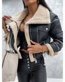 Gwmlk Leather Jackets Women PU Short Thick Warm Black Outwear Female Aviator Retro Lapel Velvet Coat New Year Winter Tops