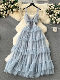 Gwmlk Senior Evening Party Dress Strap Sweet Edible Tree Fungus Sleeveless Fashion Large Swing Mesh Birthday Cake Dress