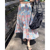 Gwmlk Plaid Print Mixed Loose Skirt for Women Y2k E-Girl Mid-length A-line Skirts 2024 Summer New High Waist Faldas Mujer