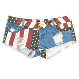 Gwmlk # New Sexy Low Rise Summer Bar Flag Pattern Casual Shorts, Denim Shorts, Jeans, Women's