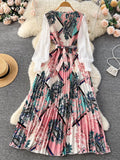 Gwmlk Ethnic Style Print Dress Women Spring New Fashion Puff Sleeve Lace-up Design Sheath 2024 Retro A-Line Long Dress