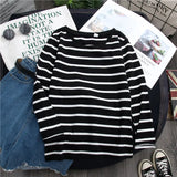 Gwmlk Women Loose Round Collar Autumn Stripes Print Loose Long Sleeve Casual Simple Wild T-Shirt