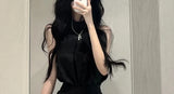 Gwmlk Off Shoulder Sleeveless Halter Black Tops Women+ Y2k E-Girl High Waist Ruched Skirts 2024 Summer New Two Piece Sets