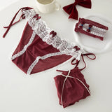 Gwmlk Women's Underwear Panty Sexy Lace Panties Girl Bowknot Wine Red Brief Med Waist Seamless Underpants Female Lingerie Panties