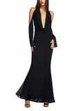 Gwmlk Long Dress Women Sexy Swinging Collar Off Shoulder Long Sleeve High Waist Party Clubwear Lady Solid Elegant Gown Evenning