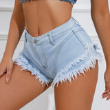 Gwmlk # Sexy New High Waist Elastic Plus Size Cake Skirt Trousers Casual Denim Shorts Women's Jeans