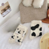 Gwmlk Women Winter Fuzzy Plush Slipper Socks Warm Funny Cartoon Cow Print Kawaii Socks Harajuku Cute Thicken Floor Sleep Sock