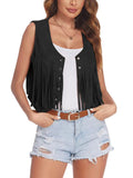 Gwmlk Womens Vintage Fringe Vest Faux Suede Tassel Waistcoat Irregular Hem Sleeveless Jacket Waistcoat Punk Rock Concert