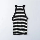 Gwmlk 2024 Summer Women Sexy Slim Sleeveless Striped Halter Knit Top