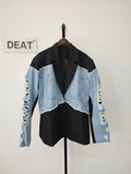 Gwmlk Women's Blazer Notched Collar Patchwork Burrs Edge Denim Broken Holes Loose Suit Jackets 2024 Summer New Fashion LM0107