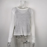 Gwmlk Fashion White Elegant Striped See Through Women Tops Outfits Long Sleeve T-Shirts Tees Skinny Club Party Clothes