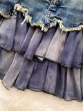 Gwmlk Fashion Sexy Mini Skirt Women Chiffon Ruffled Edge Patchwork Denim Skirts American Vintage A Line Hotsweet Skirt