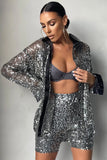 Gwmlk Sequins Blazers Women Long Sleeved Shiny Party Blazer Coat Silver Sequin Office Ladies Blazer Blouse Female