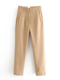 Gwmlk Women Chic Fashion Seam Detail Office Wear Pants Vintage High Waist Zipper Fly Female Elegant Suit Trousers Mujer